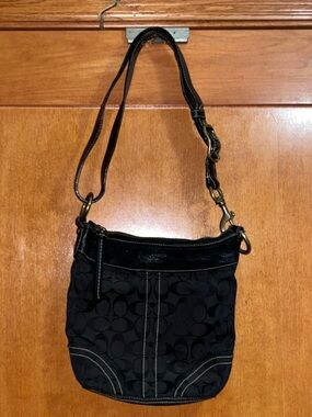 COACH Y2k Signature Canvas Leather Crossbody Bag Black Shoulder Purse